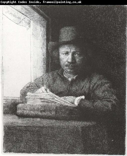 Rembrandt van rijn Self-Portrait Drawing at a window